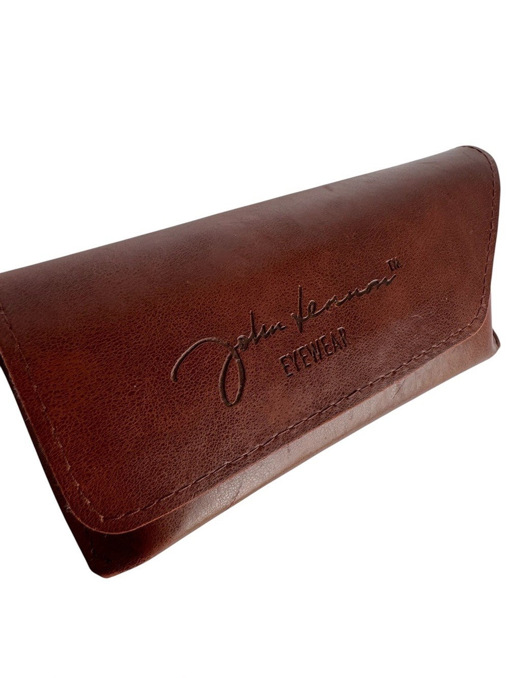 John Lennon Faux Leather Glasses Case Brown Snap Closure Lined Sunglasses Pouch
